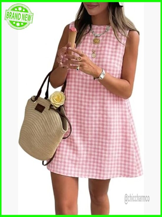 Dresses & Skirts - Sleeveless Gingham Mini Sundress with Pockets